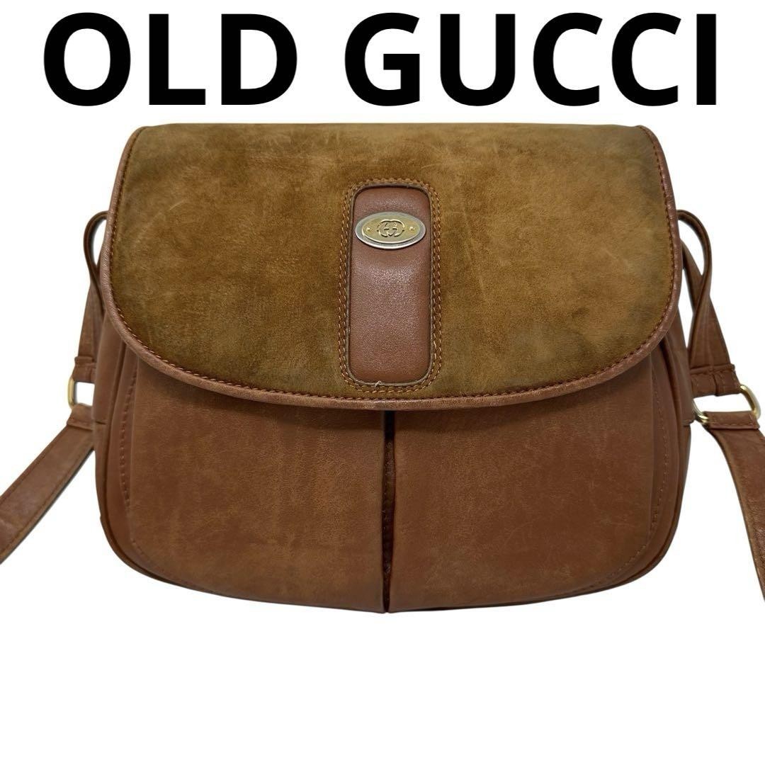 GUCCI Vintage GG Suede Shoulder Bag in Brown W5