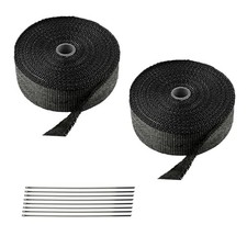 Black 2" x 50' Exhaust Header Heat Wrap Roll with 10PCS Stainless Steel