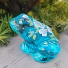 Vintage Fenton Aqua Blue Art Glass Frog Hand Painted Flowers Artist Signed