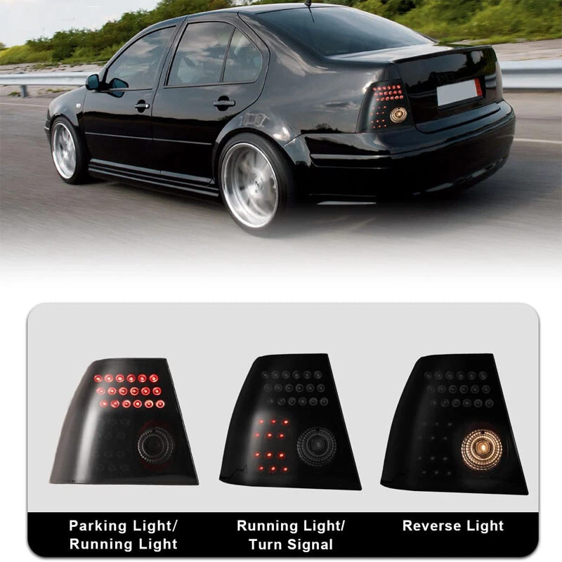 LED Tail Lights for 1999-2003 Volkswagen Jetta Rear Brake Lamp Black Smoke Pair - Изображение 2 из 4