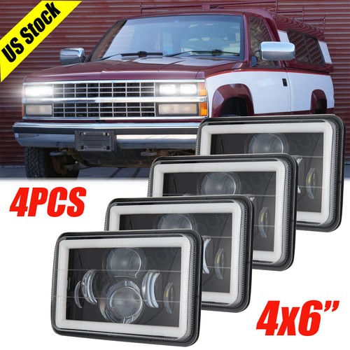 4Pcs 4x6" LED Headlights Hi/Lo White DRL for 1988 1989 Chevy K1500 K2500 K3500