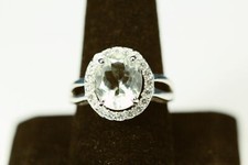 925 Sterling Silver Sz 9.25 Light Green Oval Stone w/CZ Halo Ring 5.7G RIN8553 