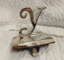 Stocking Holder CHRISTMAS HOOK HOLIDAY HANGER monogram Y Silver tone