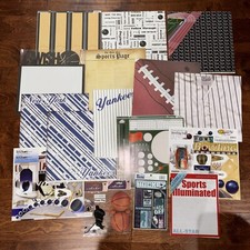 12X12 SPORTS THEMED Scrapbook Paper Sheets Stickers Bundle READ