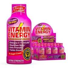 (12 Pack) Vitamin Energy® B12 11,000% Pink Berry Energy Shots, Clinically Proven