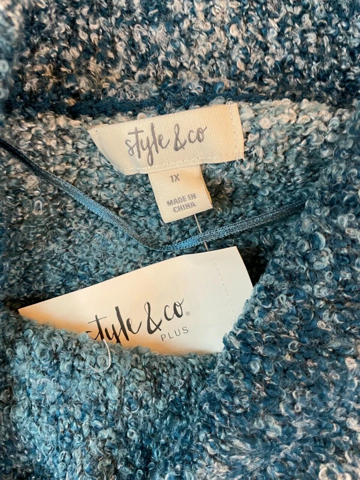 Suéter Style & CO Para Mujer Talla 1X Cuello Capucha Azul Teal Rayas Nuevo con Etiquetas $69.50 Foto 4 de 4