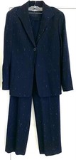 LAFAYETTE 148 2pc Navy Speckle Boucle Tweed Pant 6 Blazer Jacket SET 8 GUC