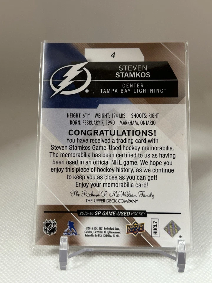 2015-16 SP Game-Used Copper Jersey Steven Stamkos #4 Lightning Predators - Image 2 of 2
