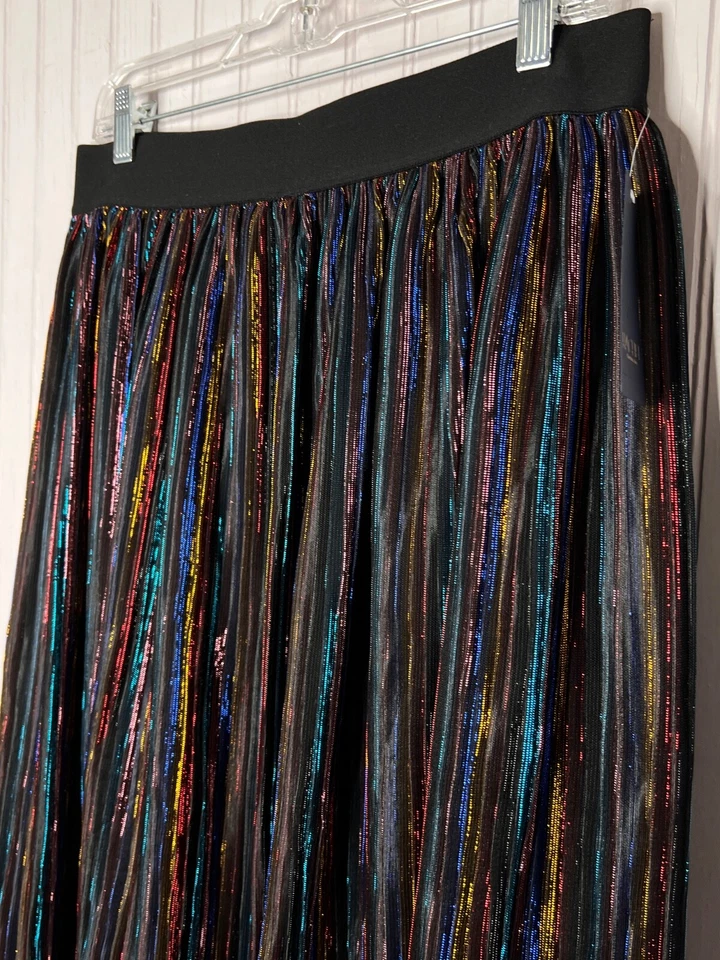 FALDA Rachel Roy para mujer 14 16 OX negra arco iris banda elástica metálica NUEVA $105 Foto 3 de 4