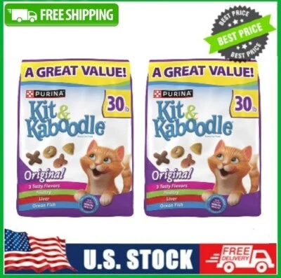2 Bag Purina Kit and Kaboodle Original Dry Cat Food for Adult Cats, 30 lb Bag