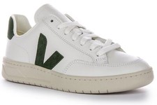 Veja V 12 Leather Low Top Trainer White Olive Green Trainers Womens UK 3 - 8