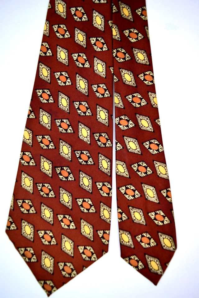Corbata de Colección Años 30 40 Art Deco Era Espacial Foulard Marrón Amarillo Naranja 48.5" x 4" Foto 4 de 4