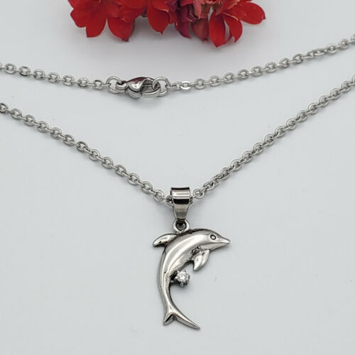 Women Stainless Steel Silver Dolphin Pendant Necklace Chain Lover Jewelry Gift - Picture 1 of 4