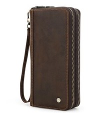 Men Leather Clutch Bag Wallet Long Wallet with Double Zipper Fashion