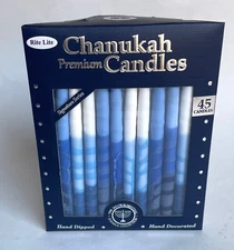 Rite Lite Chanukah CANDLES New Box of 45 Blue & White Hand Dipped Menorah Tapers