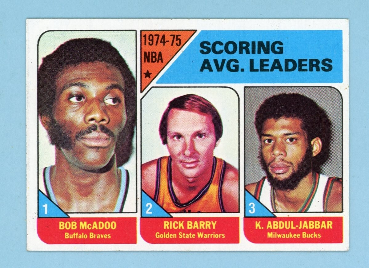 1975-76 Topps #1 1974-75 NBA Scoring Avg Leaders Jabbar Basketball Card E/M vls