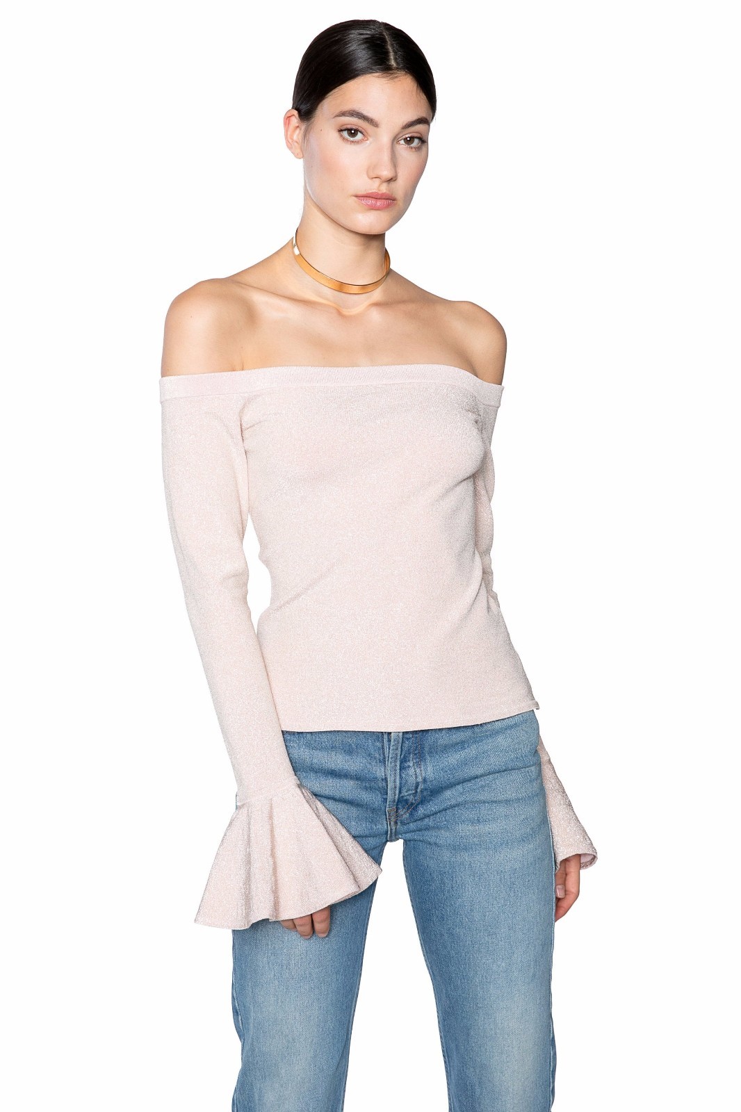 SHOULDER SWEATER Nude Pink Shimmer Top 