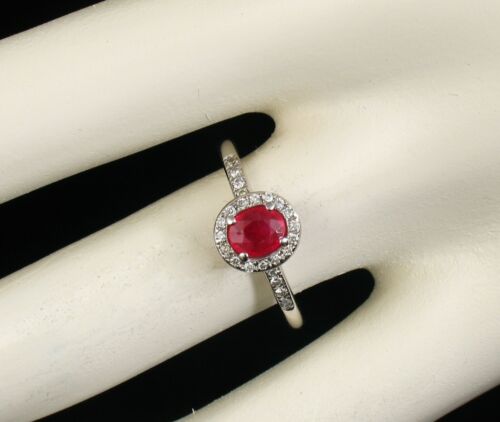 SIGNED DESIGNER FINE NATURAL 3/4ctw RUBY DIAMOND HALO SOLID 14K WHITE GOLD RING - Picture 2 of 11