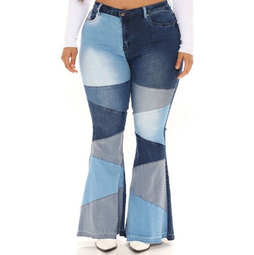 New Womens Oversized Denim Wide Leg Fashionable Patchwork Denim Casual Pants - Imagen 12 de 16