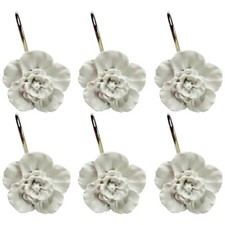 White Flower Shower Curtain Hooks Set of 12 Home Fashion Decorative Rust Proo...