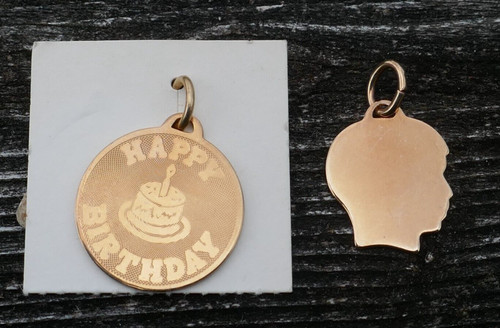 Vintage 12k Yellow Gold Filled "Happy Birthday & Boy" Charm / Pendant