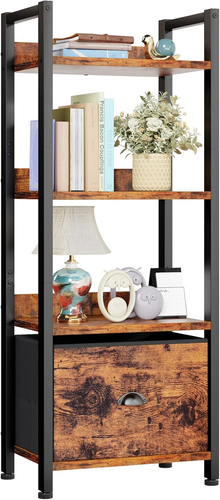 4 Tier Bookshelf with Drawer, Tall Bookcase with Shelves, Narrow Bookshelves Sto - 第 1/9 張圖片