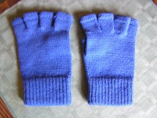 Women's Winter Soft Half Fingerless Gloves Warm Blue Knitted Mittens 6.75"L-NEW 