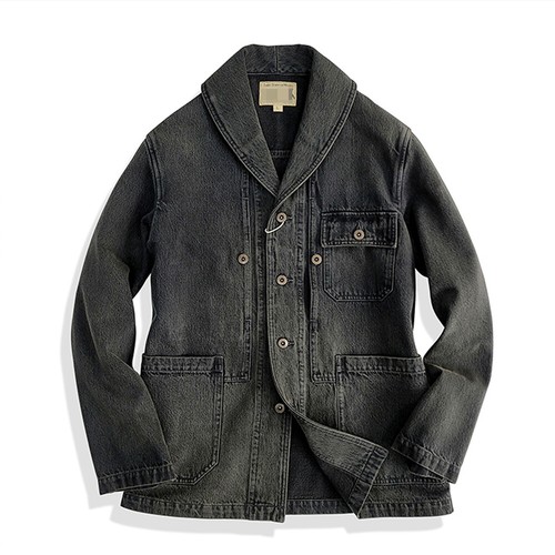 Men's Denim Jacket Work Suit Coat Vintage Casual Coat Shawl Collar Jacket Top - Picture 13 of 13