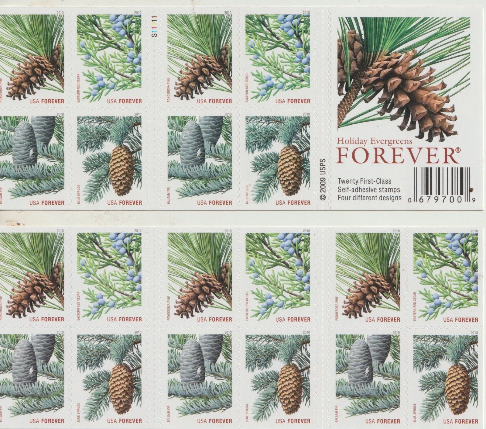 USPS Holiday Evergreens 1 ounce booklet of 20 stamps sent from OKC, OK