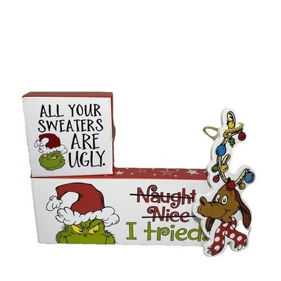 Dr. Seuss Grinch I Tried Ugly Sweater decor Ornament Christmas  lot of 3