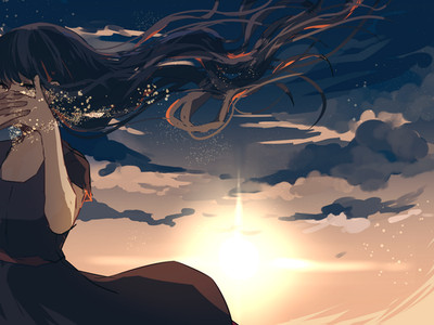Anime manga girls sky long hair dark Custom Gaming Mat Desk