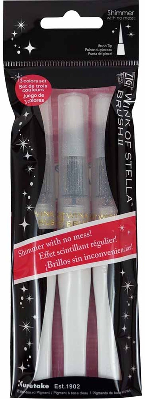 Zig Memory System Wink of Stella Brush Glitter Markers 3/Pkg-Clear