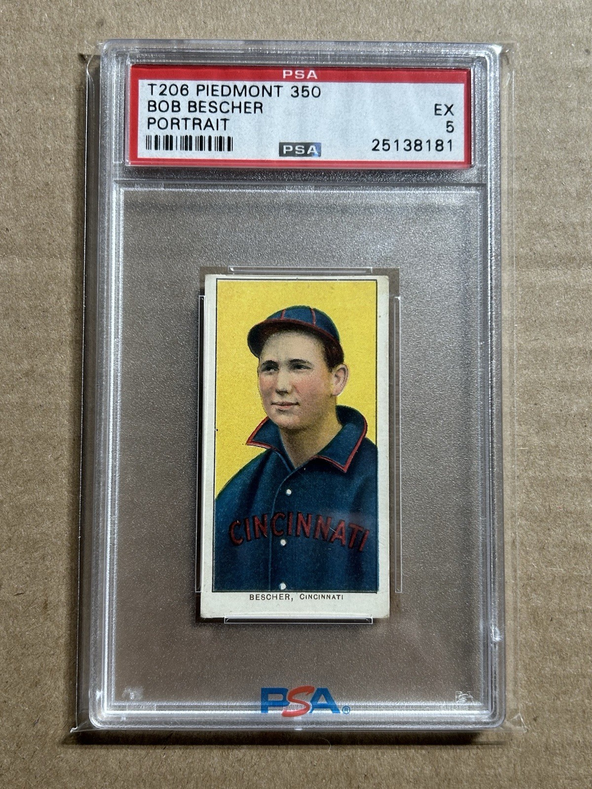 1909-11 T206 BOB BESCHER PORTRAIT PIEDMONT 350 PSA 5 EX