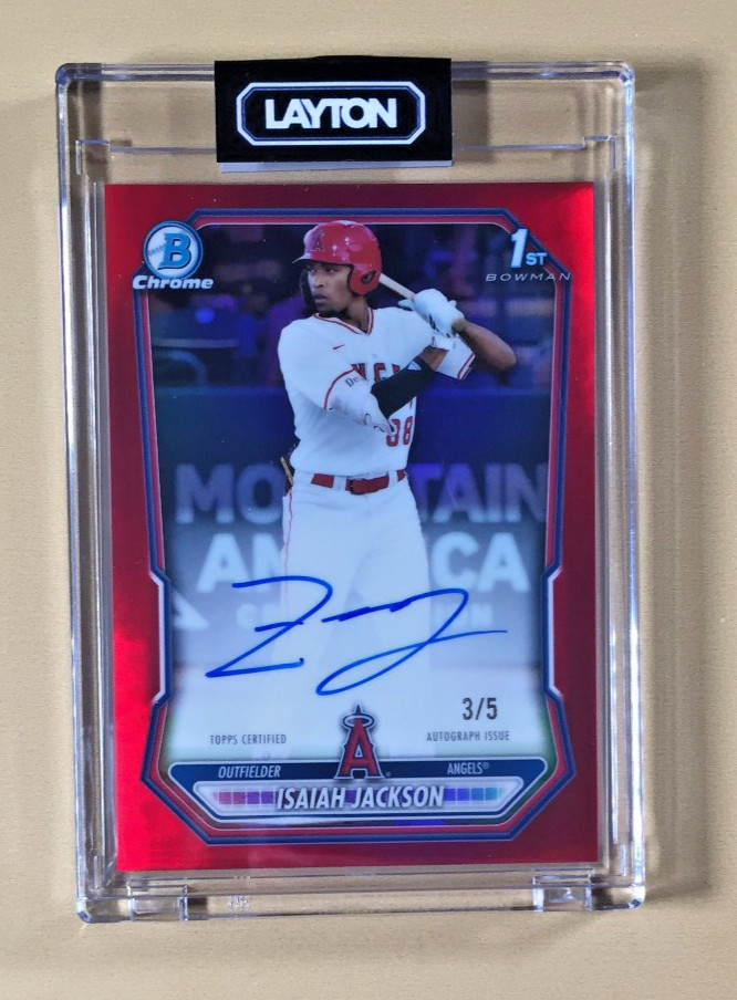 2026 BOWMAN CHROME ISIAH JACKSON LOS ANGELES ANGELS RED REFRACTOR AUTO #3/5