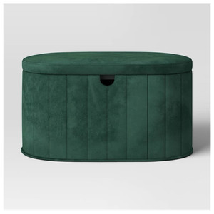 Green Oval Storage Ottoman Bench 32"W x 18"L x 18"H Fabric Wood Solid