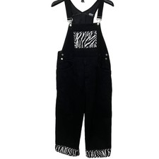 Vtg WATCH LA Black Cargo Denim Jean Bib Overalls Zebra Print Women Size XL