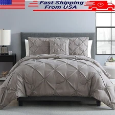 4-Piece Solid Comforter Set Microfiber Pintuck King Bedding Shams Pillow New