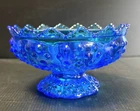 Vintage FENTON Colonial Blue Hobnail Glass Six-Candle Holder Pedestal Bowl EUC