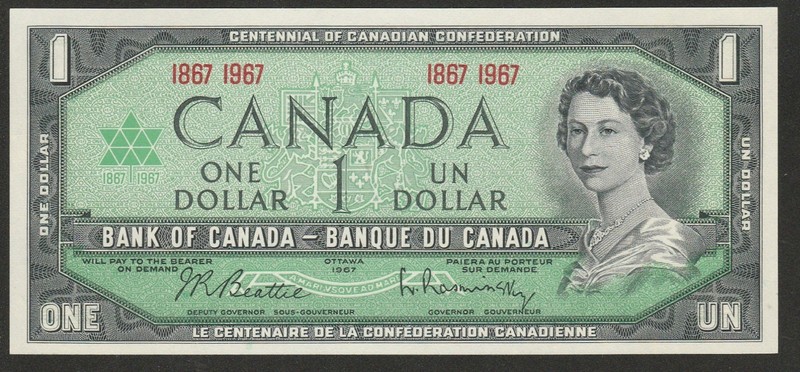 1967 CANADA 1 DOLLAR NOTE UNC