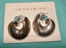 Large JENNY BIRD Puffy Silver EARRINGS Amorphic 1.25" Wide GORGEOUS