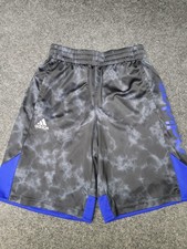 Adidas Shorts Youth Medium 10-12 Gray Blue Print Athletic Basketball Gym Sports