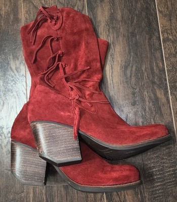Matisse Womens El Paso Red Suede Fringed Boots Size 10 Western Cowboy Urban 