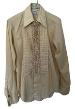 Vtg Lion Of Troy 70  s Mens Tuxedo Button Up Formal Ivory Ruffled 14 1/2 33