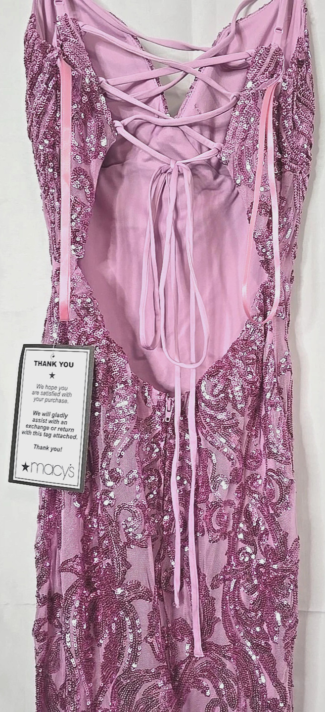 B Darlin Juniors' Sequin-Pattern Floor-Sweeping Gown - Dark Mauve - 13/14