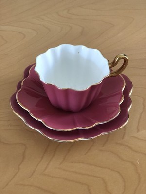 Royal Stuart Spencer Stevenson Harlekin Vintage Trio Tasse Untertasse Teller Rosa