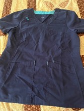 Women's Nurse Scrub Top XS Dark Blue Solid Pattern