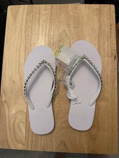 White Flip Flops with Rhinestone Embellishments