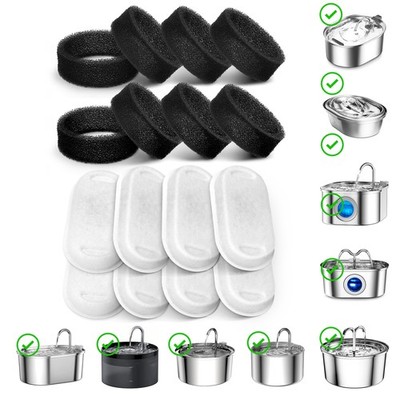 SOOFPET Cat Water Fountain Filters: 16 Pack Pet Filters, White+black