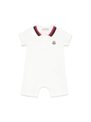 Moncler Enfant white baby romper with logo application 3/6m