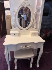 Shabby Chic Style White Dressing Table Set with Separate Mirror and Stool